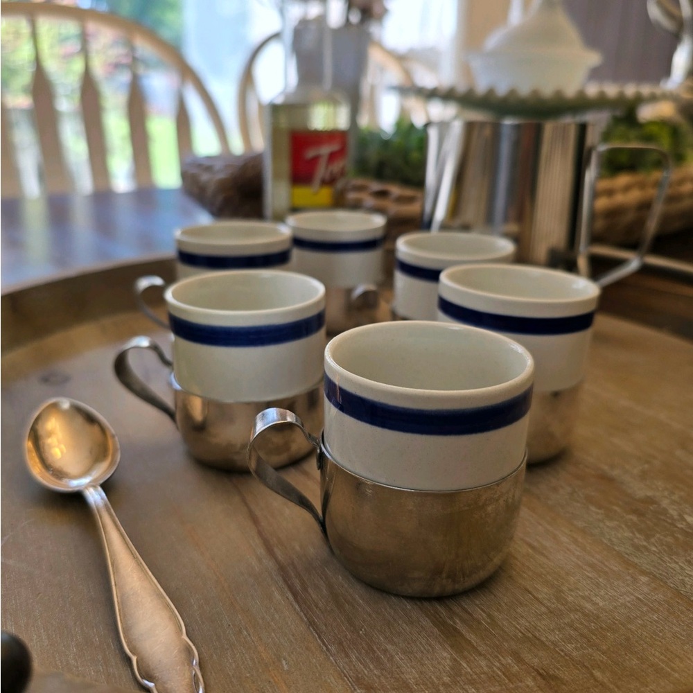 Silver and Blue Ceramic Espresso Cups Set